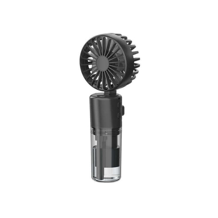 Portable Handheld Spray Fan 4 Speed Water Spray Mist Fan in black color with a compact design.