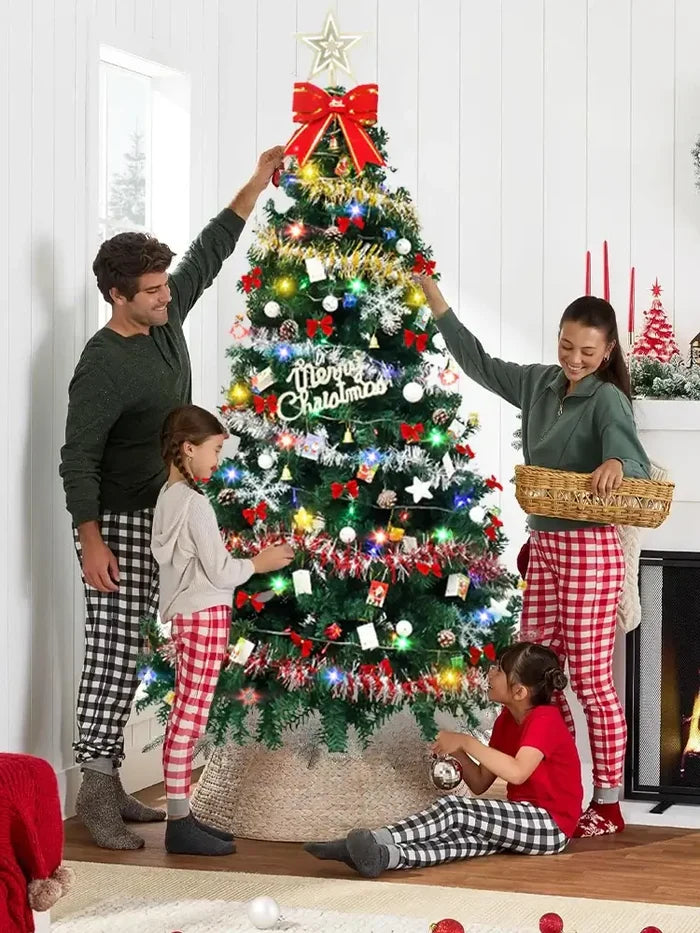 Pre-Lit PVC Christmas Tree with Ornaments 150–210cm Christmas tree with metal stand