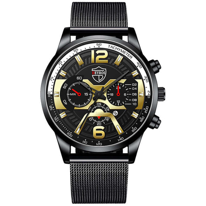 Premium Steel Calendar Quartz Watch for Men side profile slim case