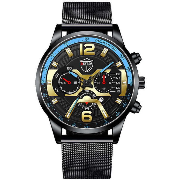 Premium Steel Calendar Quartz Watch for Men dial close-up calendar display