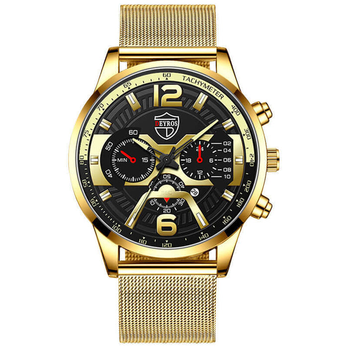 Premium Steel Calendar Quartz Watch for Men stainless steel buckle detail