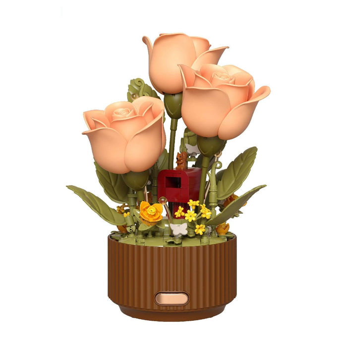 Preserved Flower Building Blocks Motion Flowers Model featuring roses and colorful decorations with light effect.