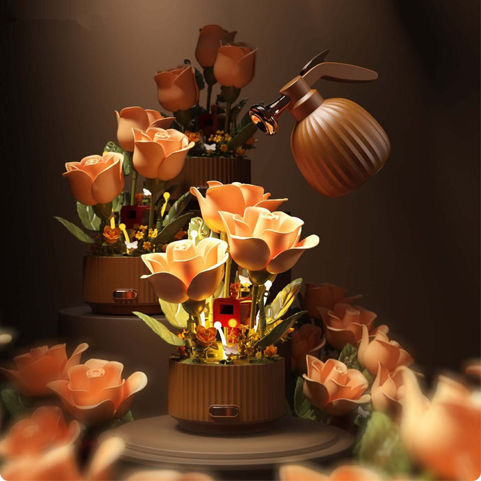 Preserved Flower Building Blocks Motion Flowers Model with decorative lights and realistic flower design.