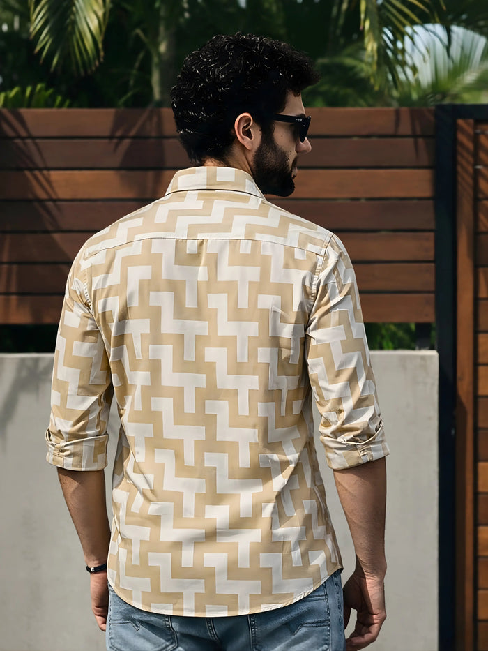 Prime Beige Patterned Full Sleeve Shirt LEON