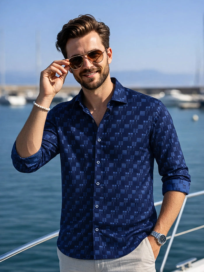 Leon Prime Shirt - Royal Blue Patterrned Premium Smart Casual Shirt for Men LEON