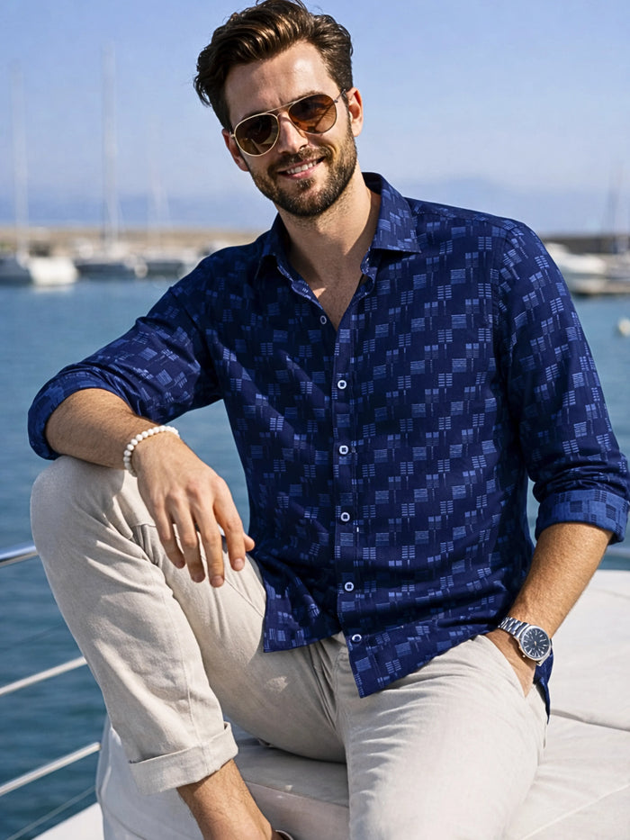 Leon Prime Shirt - Royal Blue Patterrned Premium Smart Casual Shirt for Men LEON