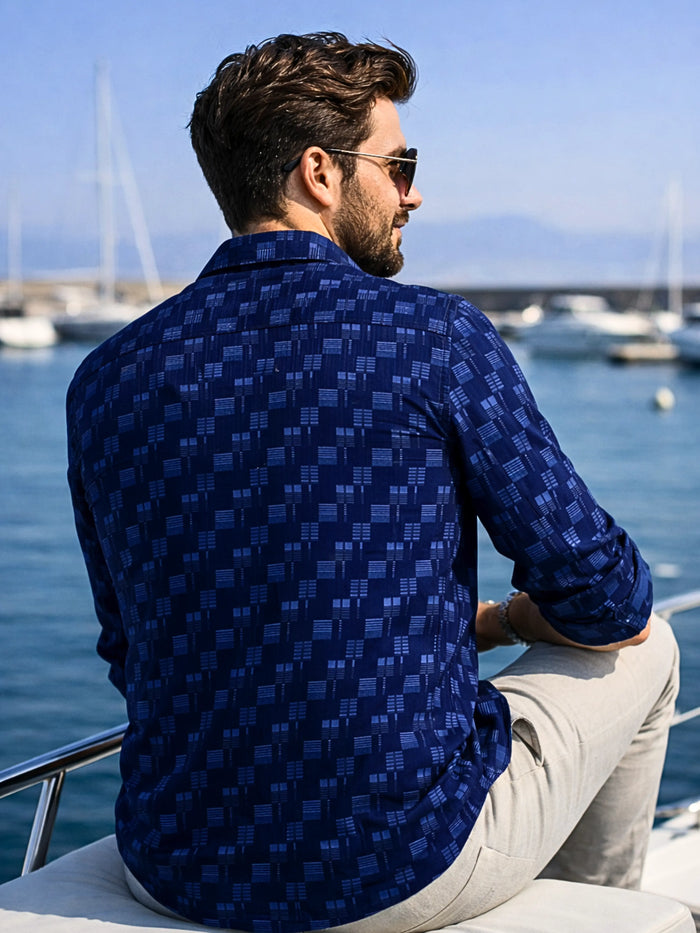 Leon Prime Shirt - Royal Blue Patterrned Premium Smart Casual Shirt for Men LEON