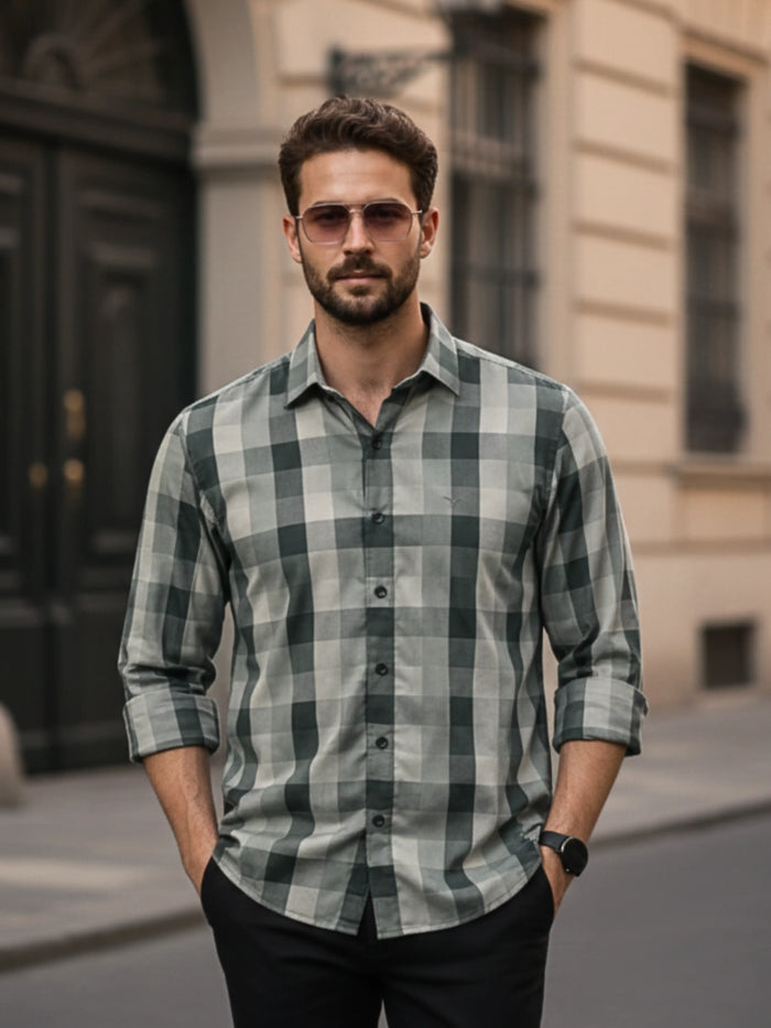 Prime Bottle Green Checkered Full Sleeve Shirt LEON
