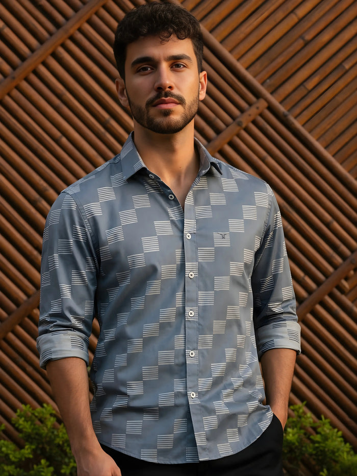 Prime Grey Patterned Full Sleeve Shirt LEON