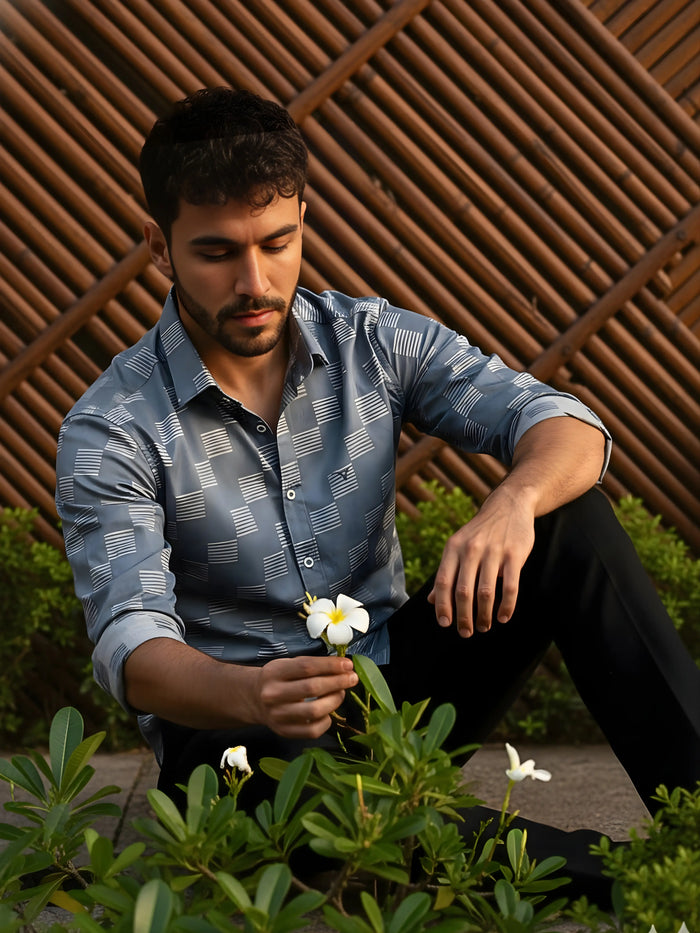 Prime Grey Patterned Full Sleeve Shirt LEON