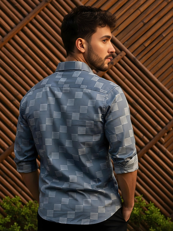 Prime Grey Patterned Full Sleeve Shirt LEON