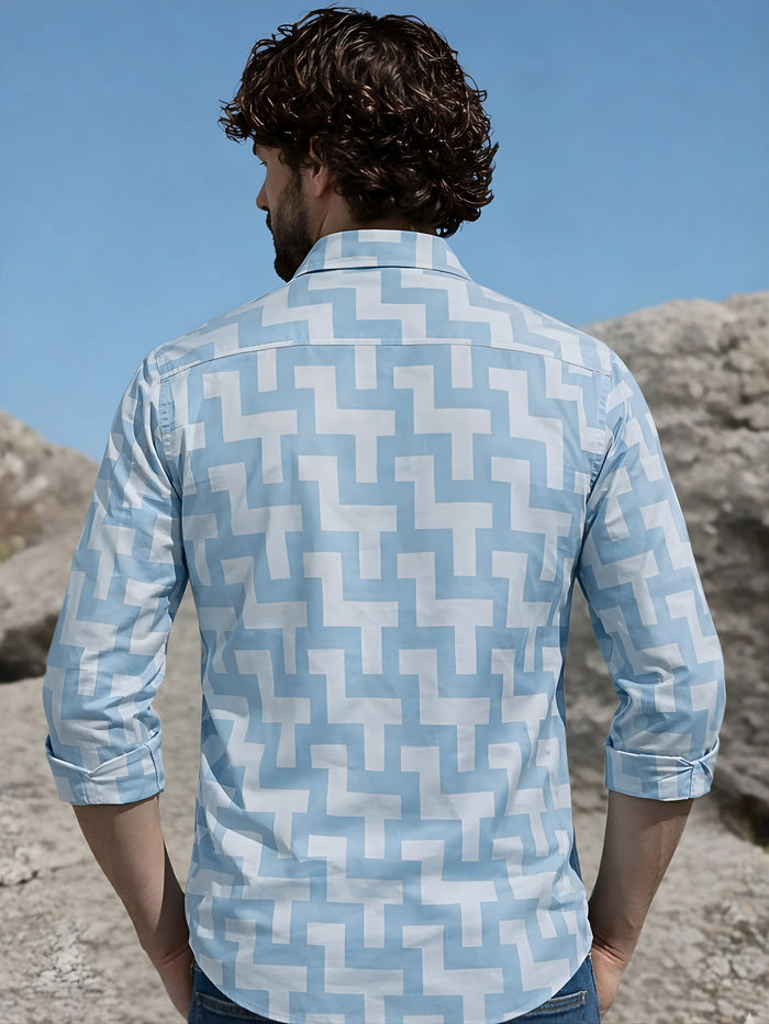 Prime Blue Patterned Full Sleeve Shirt LEON
