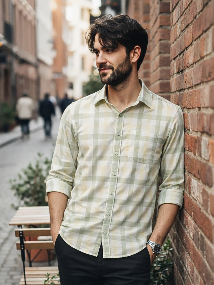 Prime Pastel Green Checkered Full Sleeve Shirt LEON