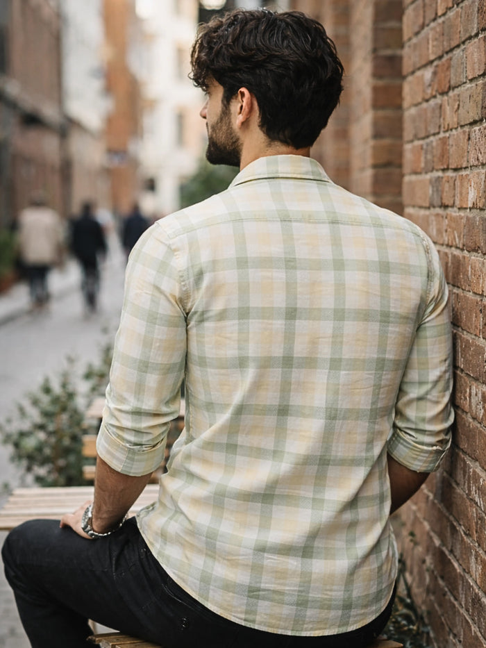 Prime Pastel Green Checkered Full Sleeve Shirt LEON