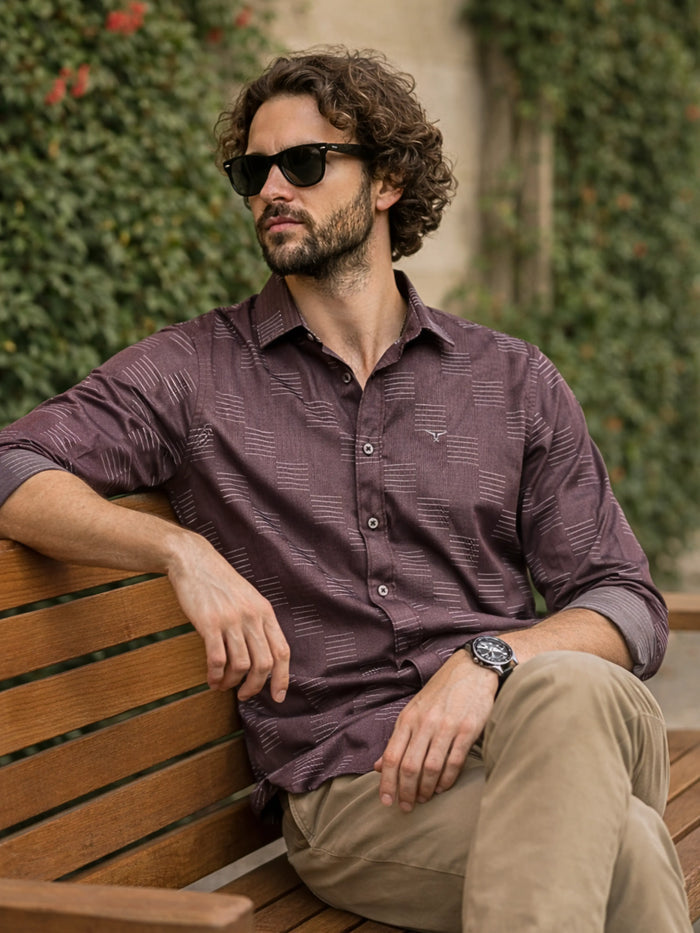 Prime Wine Patterened Full Sleeve Shirt LEON