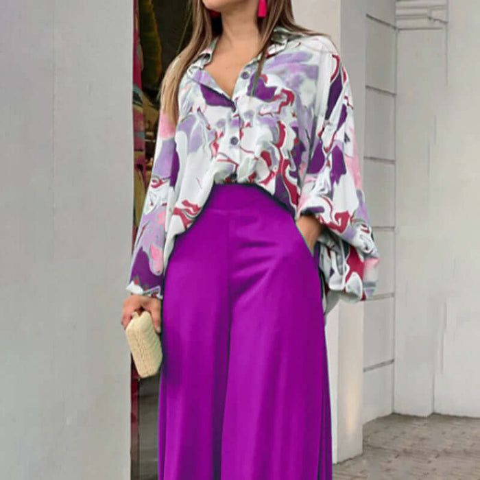 Printing Temperament Commute Set Women unique design pink elegant commute style.