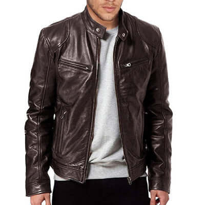 PU Leather Jacket Slim Leather Jacket Mens Business black color front view