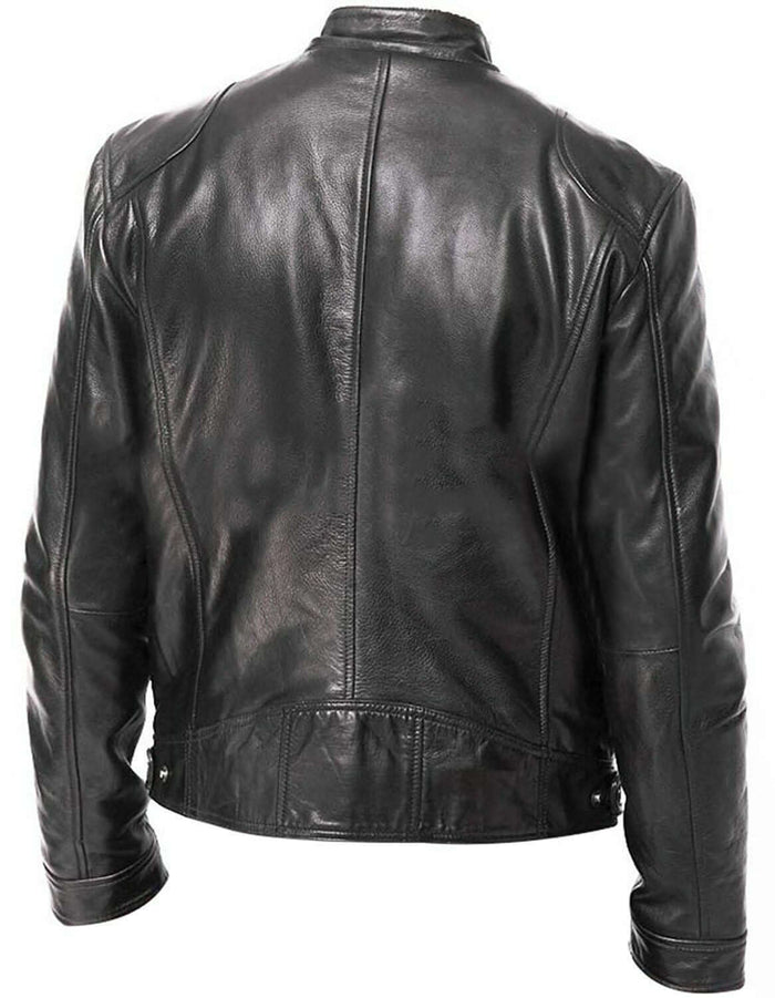 PU Leather Jacket Slim Leather Jacket Mens Business slim fit version on model