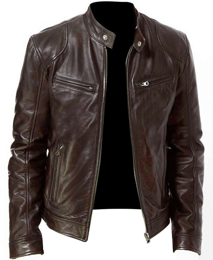 PU Leather Jacket Slim Leather Jacket Mens Business medium length clothing style