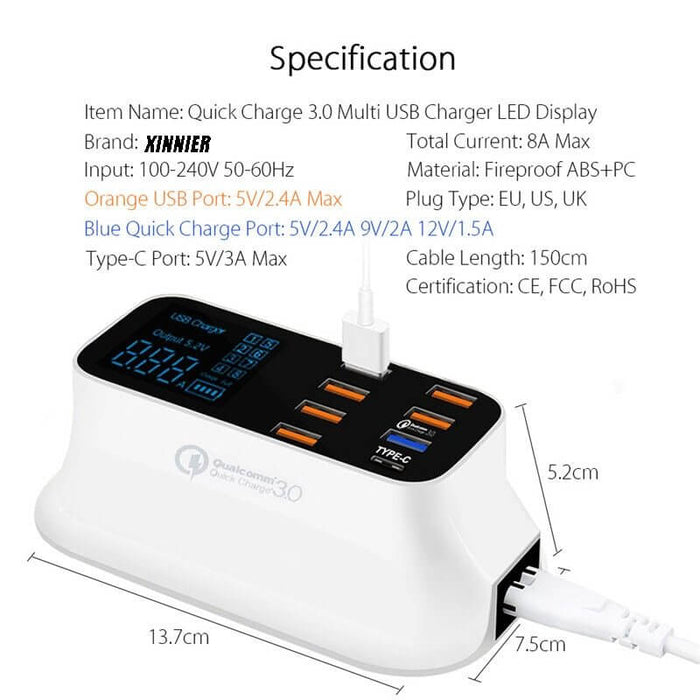 Quick Charge 3.0 Smart USB Charging Station accessory, fast usb charger hub, smart charging dock, quick charge 3.0 multi-port station, universal usb charging hub, desktop fast charger, smart gadget accessory, efficient charging solution