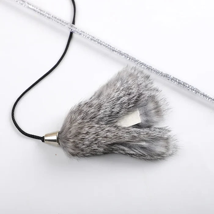 Rabbit Fur Cat Teaser on a Short Plastic Wand - Dog.Dog.Cat.