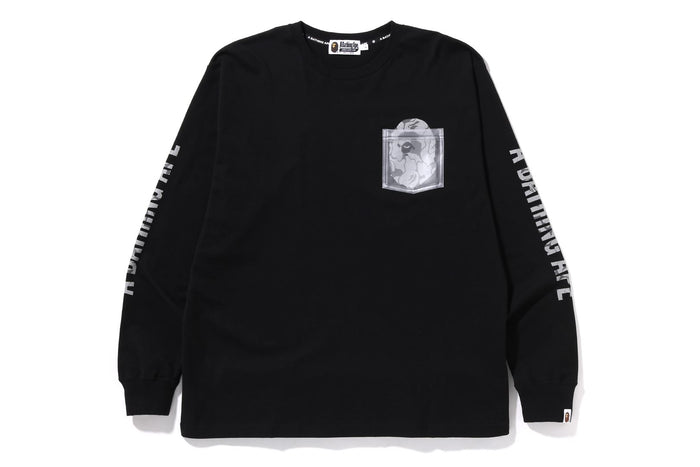 REFLECTIVE SOLID CAMO APE HEAD RELAXED FIT POCKET L/S TEE