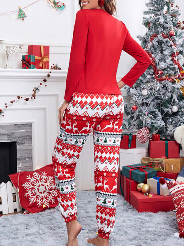 Reindeer Christmas Pajamas Women's Winter Two Piece Set long sleeve top