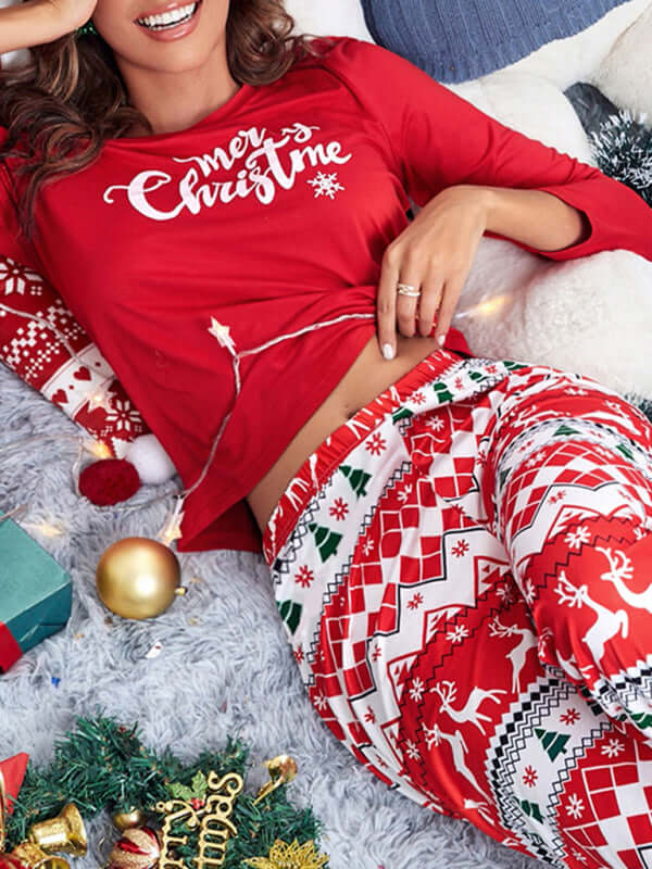 Reindeer Christmas Pajamas Women's Winter Two Piece Set holiday loungewear