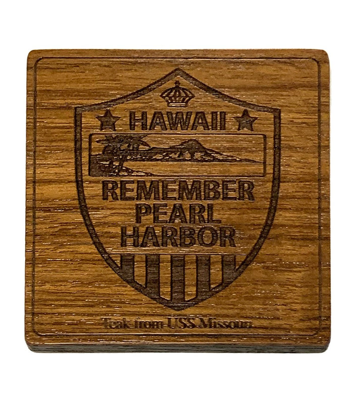 Remember Pearl Harbor Teak Coaster