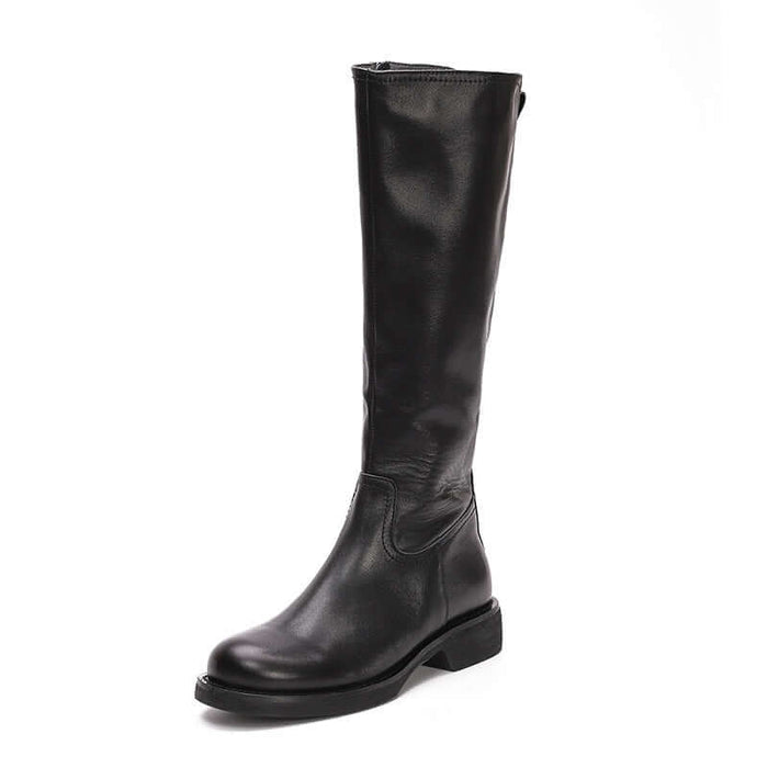 Retro British Style Genuine Leather Long Wedge Boots Timeless British Fashion