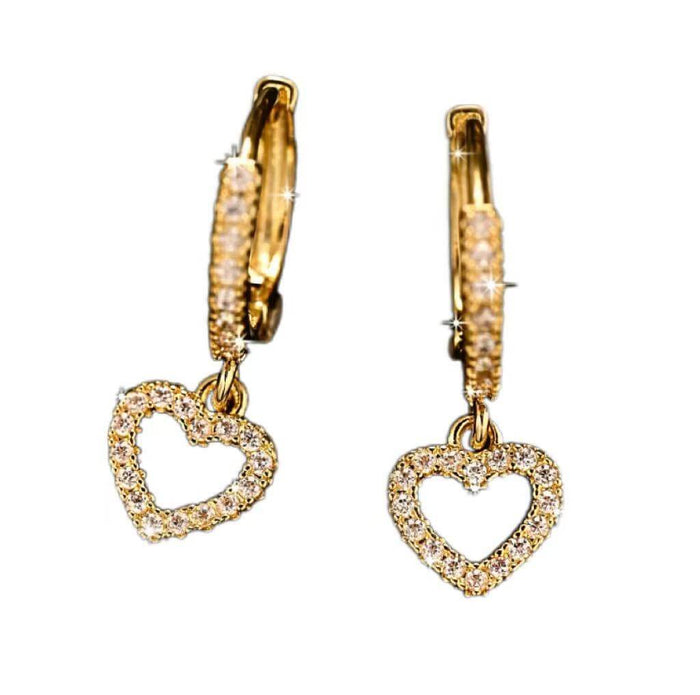 Retro Heart-shaped Pendant Ring Zircon Earrings featuring sparkling heart-shaped pendants.