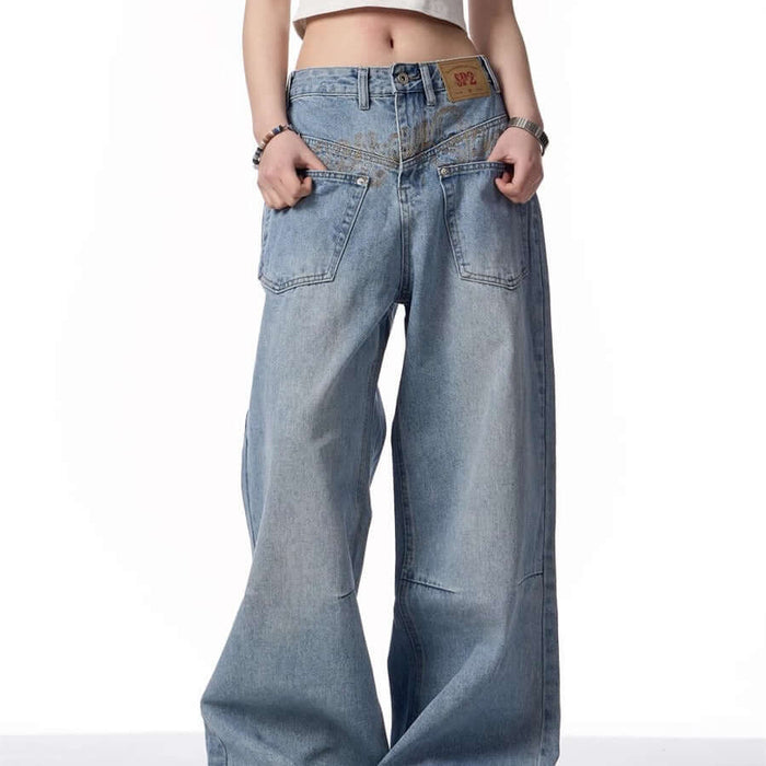 Retro Reverse-wear Washed Denim Jeans for Men - Slim Fit, featuring a modern oversized style and relaxed fit, ideal for casual outfits.