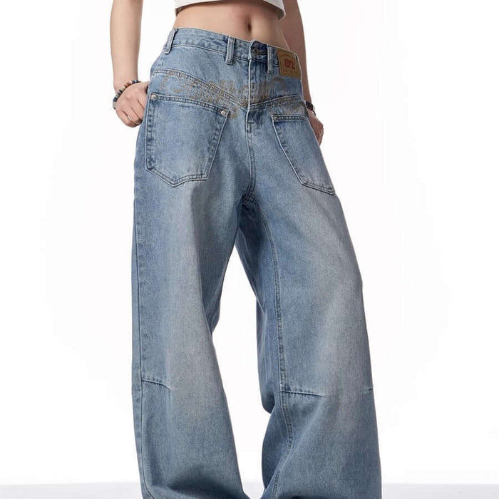 Retro Reverse-wear Washed Denim Jeans for Men in Slim Fit, showcasing a stylish wide-leg design and classic blue color.