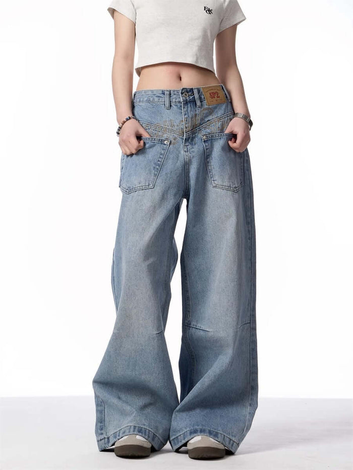 Retro Reverse-wear Washed Denim Jeans for Men in slim fit, showcasing stylish and relaxed fit with unique pockets.