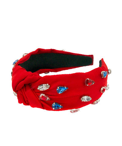 Rhinestone Embellished Headband - Red - Molly + Kate