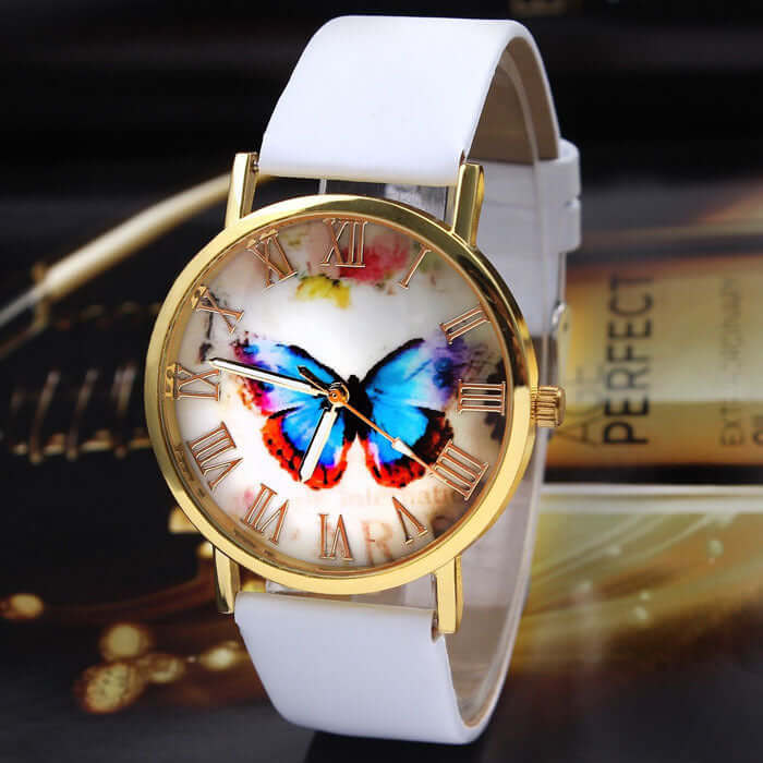 Roman Butterfly Leather Watch for Women front view
