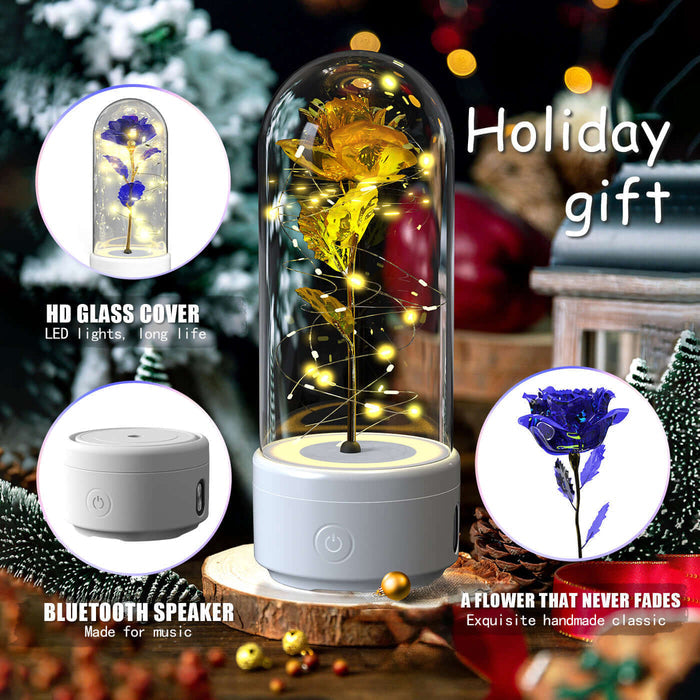 Romantic Rose LED Flower Lamp Bluetooth Speaker glass dome detail