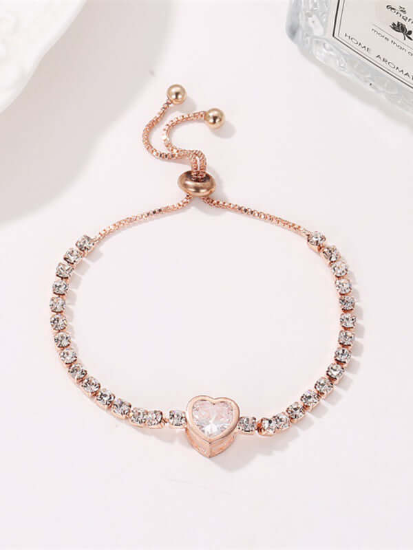 Rose Gold Heart Zircon Bracelet Simple Diamond Women Jewelry elegant style
