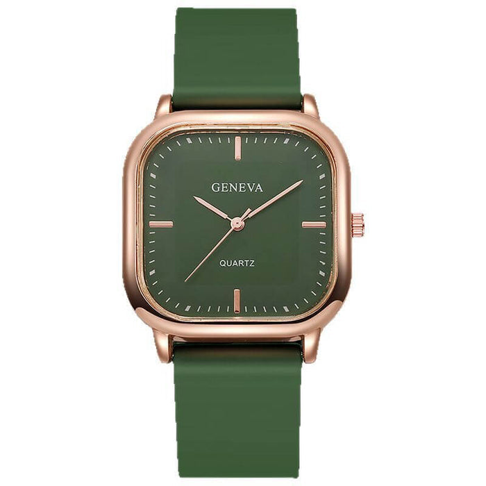 Rose Gold Square Dial Silicone Watch for Women square dial close up