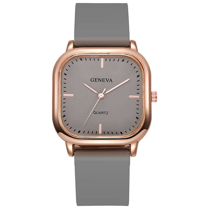 Rose Gold Square Dial Silicone Watch for Women gray color version