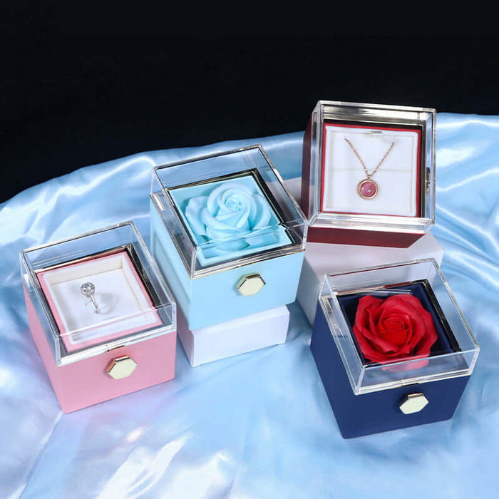 Rotating Rose Jewelry Box showing the mechanical rotating reveal.