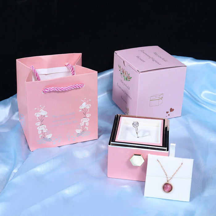 Rotating Rose Jewelry Box side angle showing the drawer mechanism.