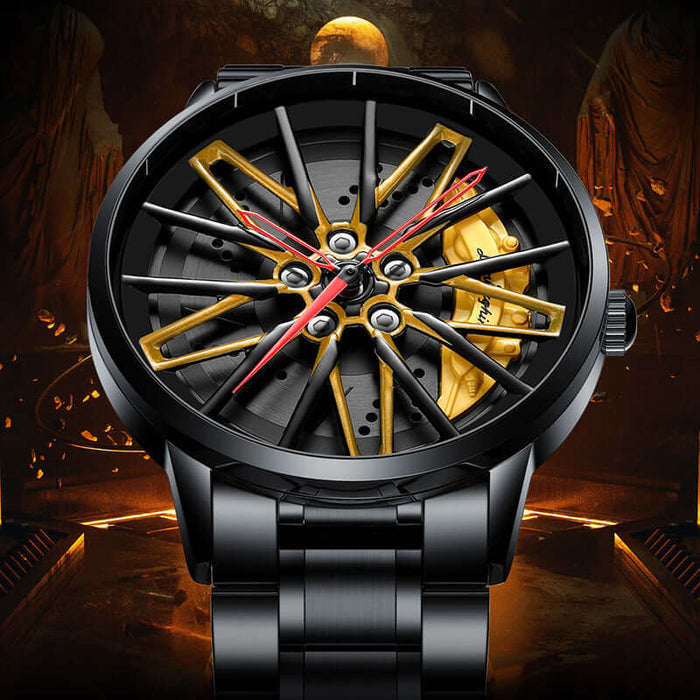 Rotating Wheel Watch Hollow Three Dimensional Quartz Huracan black.