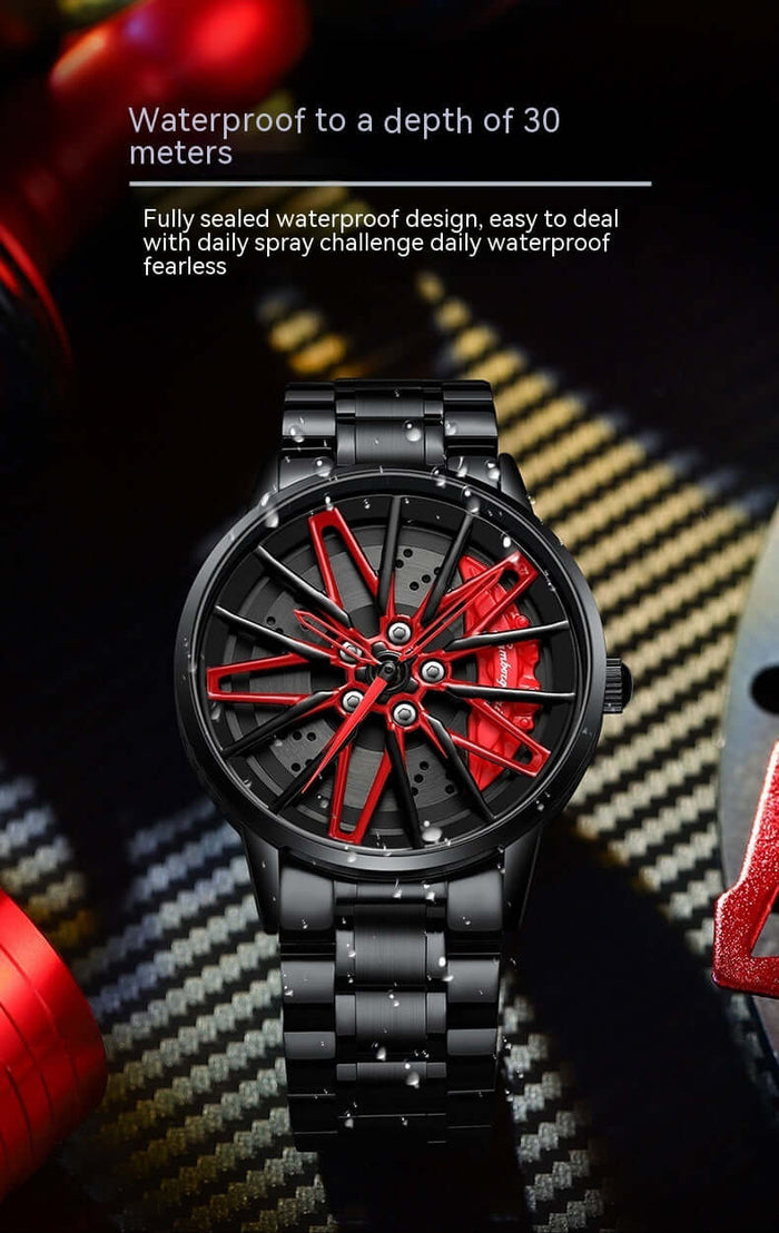 Rotating Wheel Watch Hollow Three Dimensional Quartz stainless steel button.