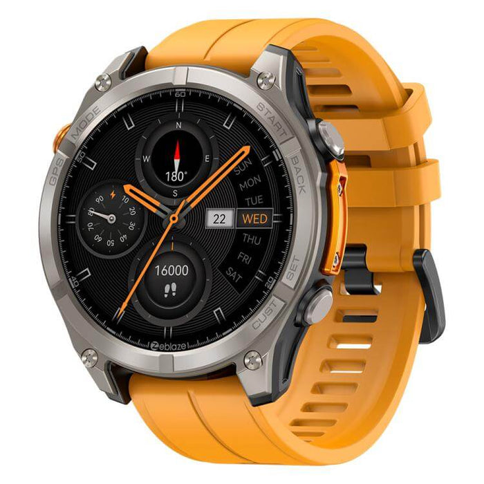 Rugged Outdoor GPS Smart Watch 1.43 inch Screen with orange silicone strap and round face, ideal for outdoor adventures.