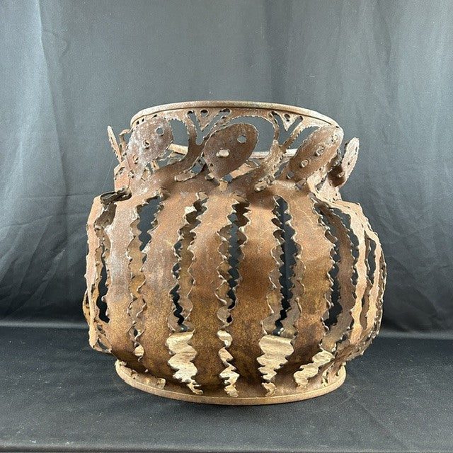Rust-finished Metal Candle Lantern or Basket