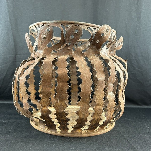 Rust-finished Metal Candle Lantern or Basket