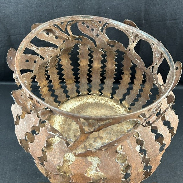 Rust-finished Metal Candle Lantern or Basket