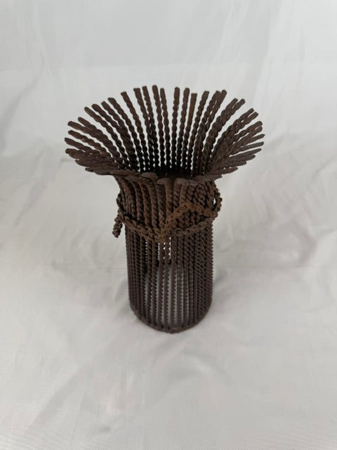 Rustic Style Heavy Wheat Stalk Sheaf Twisted Metal Candle Holder