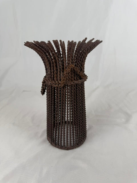 Rustic Style Heavy Wheat Stalk Sheaf Twisted Metal Candle Holder